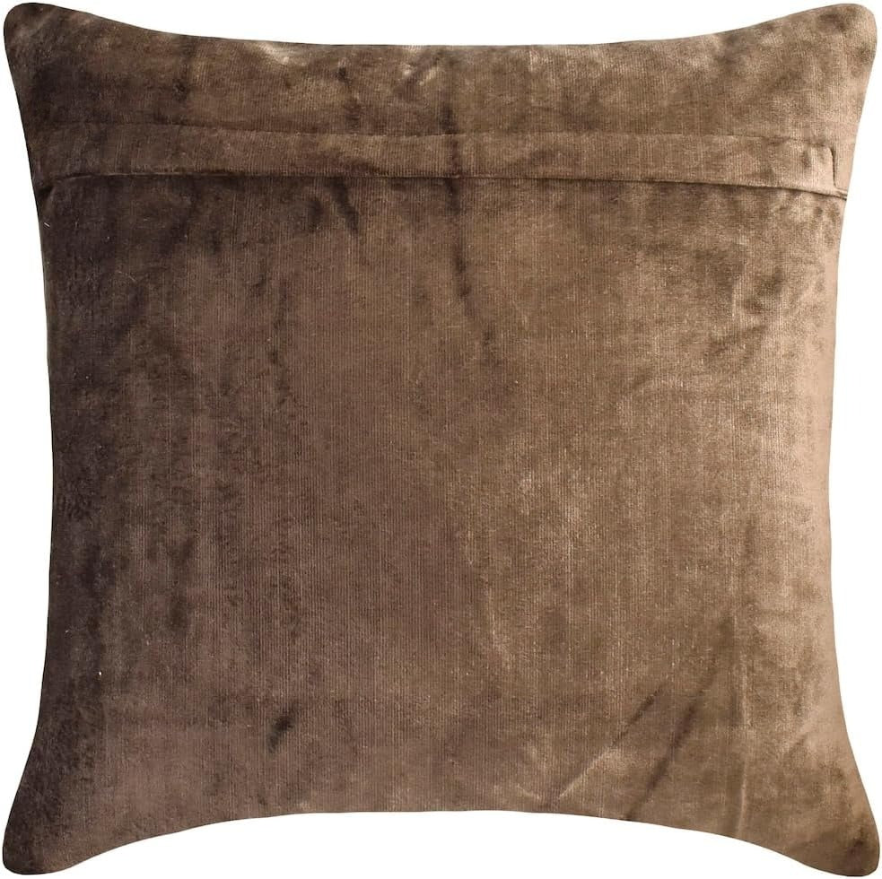 Brown Beaded Velvet Euro Throw Pillow Covers