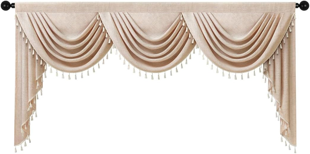 Coffee Beige Tassel Window Valance 1 Panel