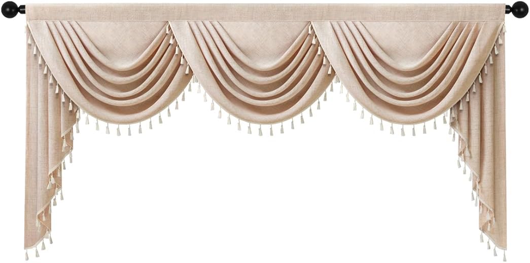 Coffee Beige Tassel Window Valance 1 Panel