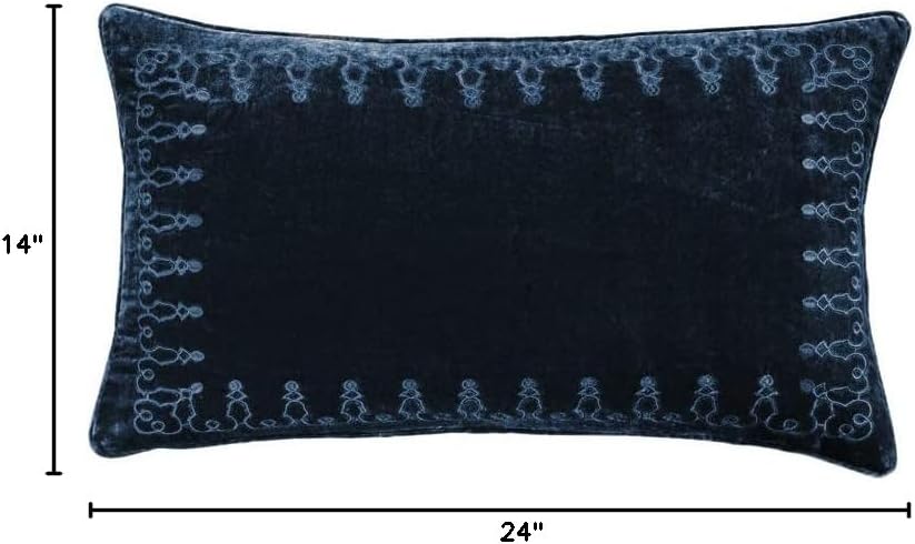 Midnight Blue Embroidered Lumbar Pillow