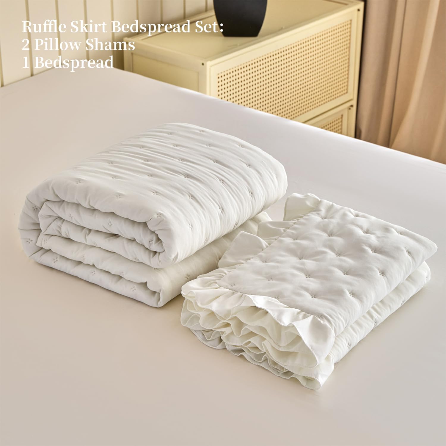 White Ruffled King Bed Skirt Set
