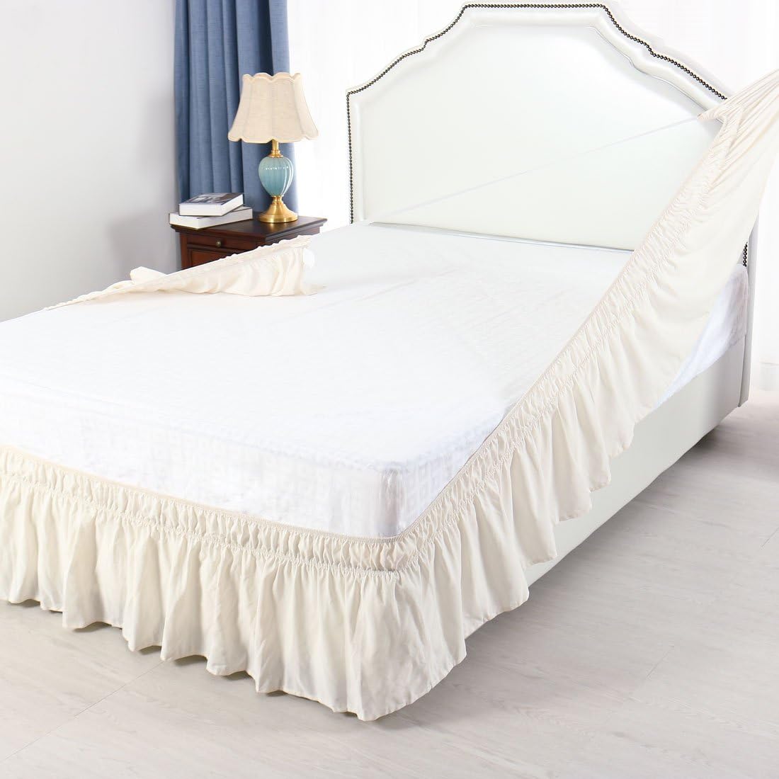 Ivory Elastic Wrap Around King Bed Skirt
