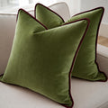 Olive Green Piped Velvet Lumbar Pillow Covers 2 Pack
