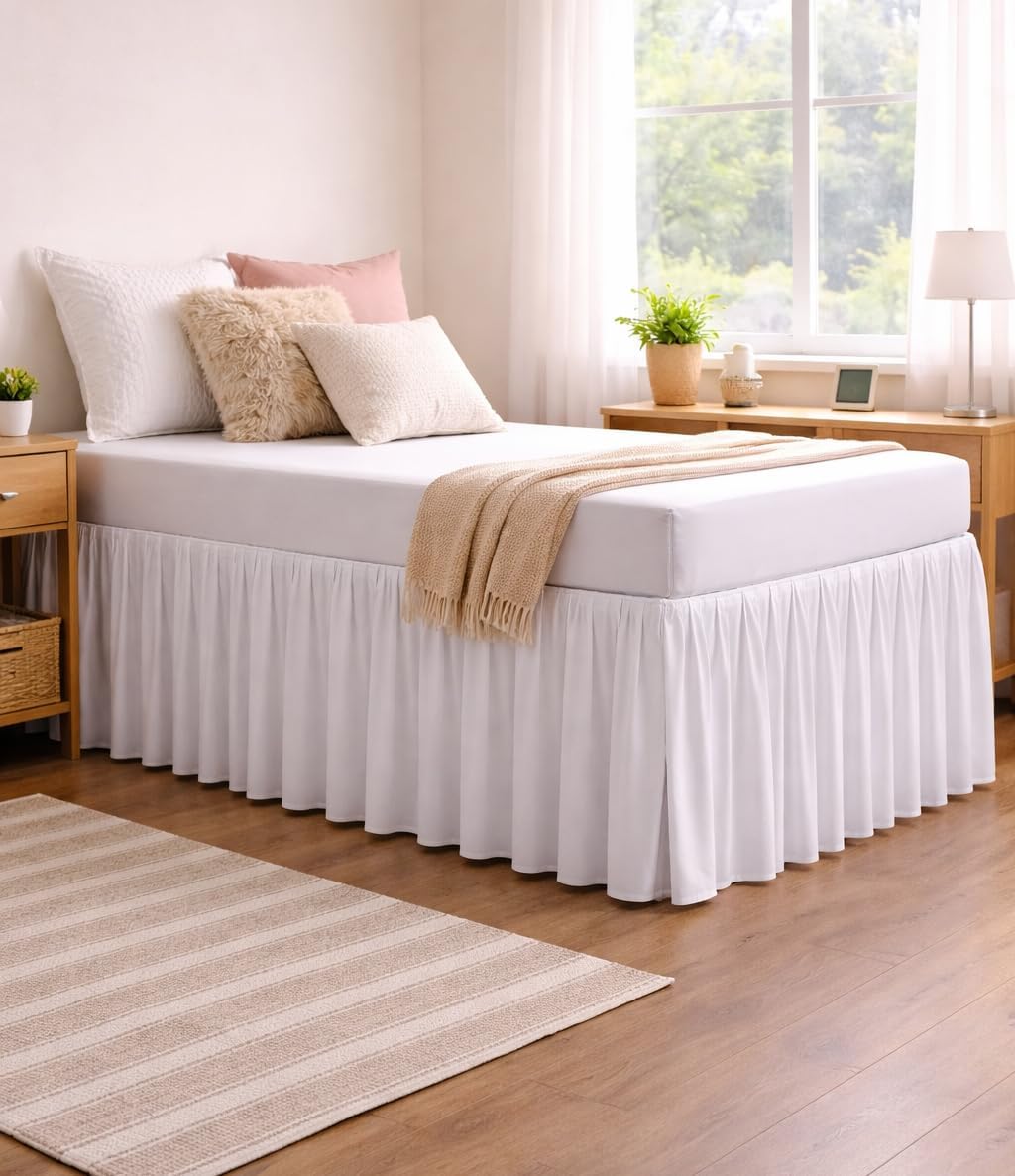 White Twin XL Split Corner Dorm Bed Skirt