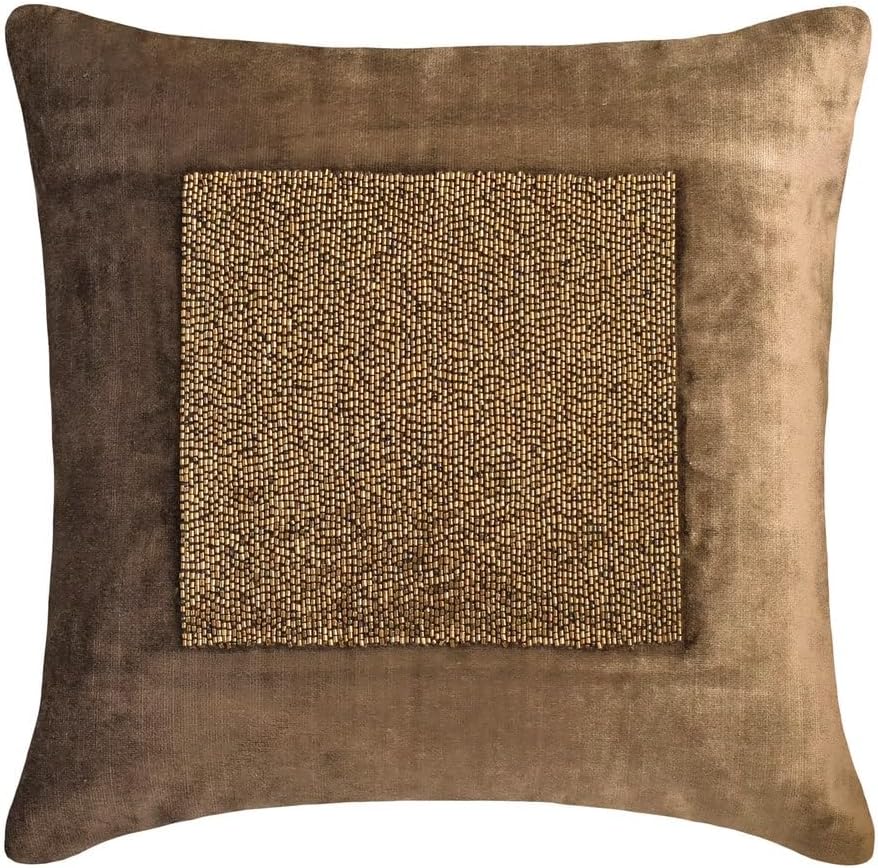 Brown Beaded Velvet Euro Throw Pillow Covers