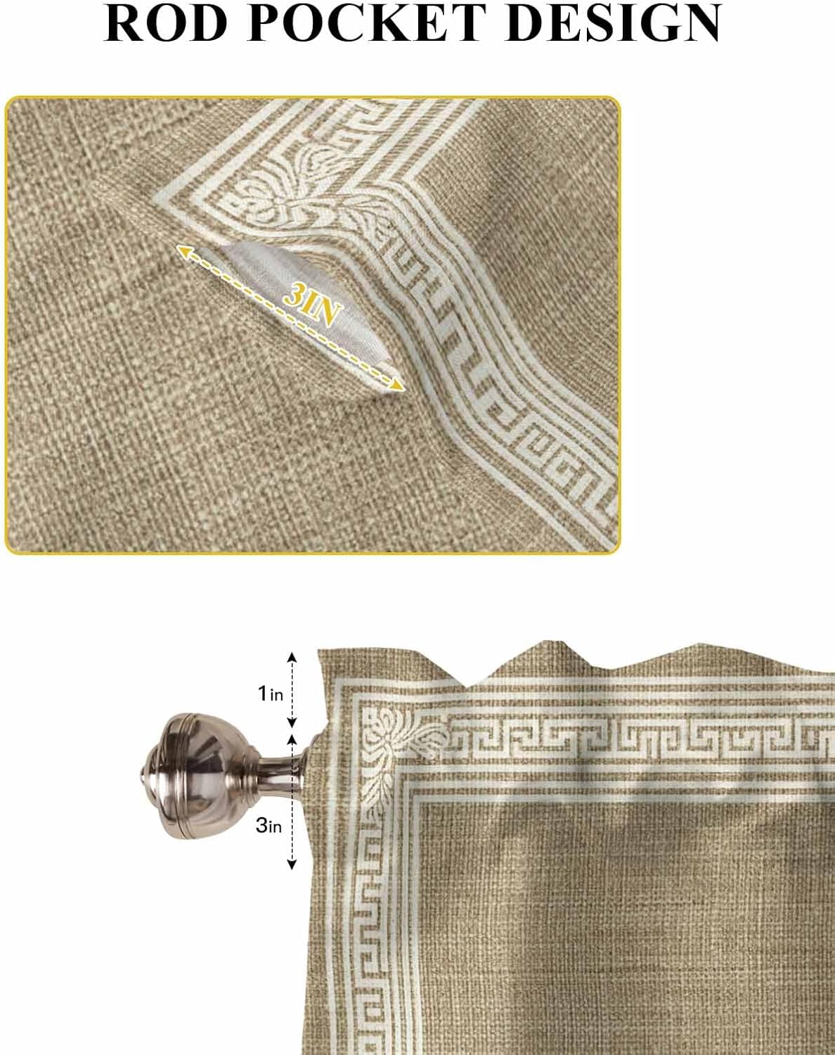 Vintage Brown Pattern Kitchen Window Valance 2 Pack