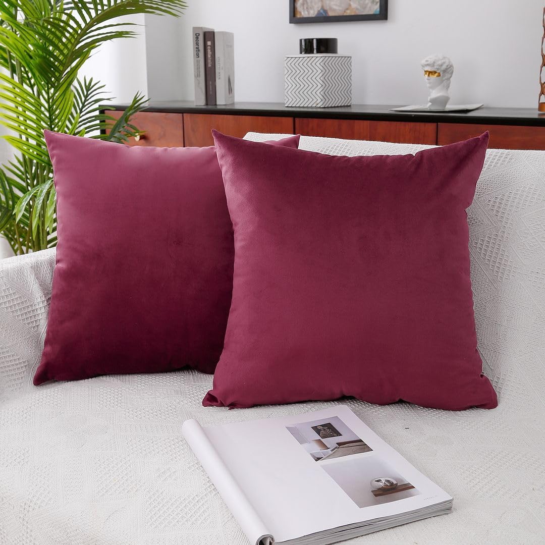 Burgundy Velvet Filled Euro Throw Pillows 2 Pack