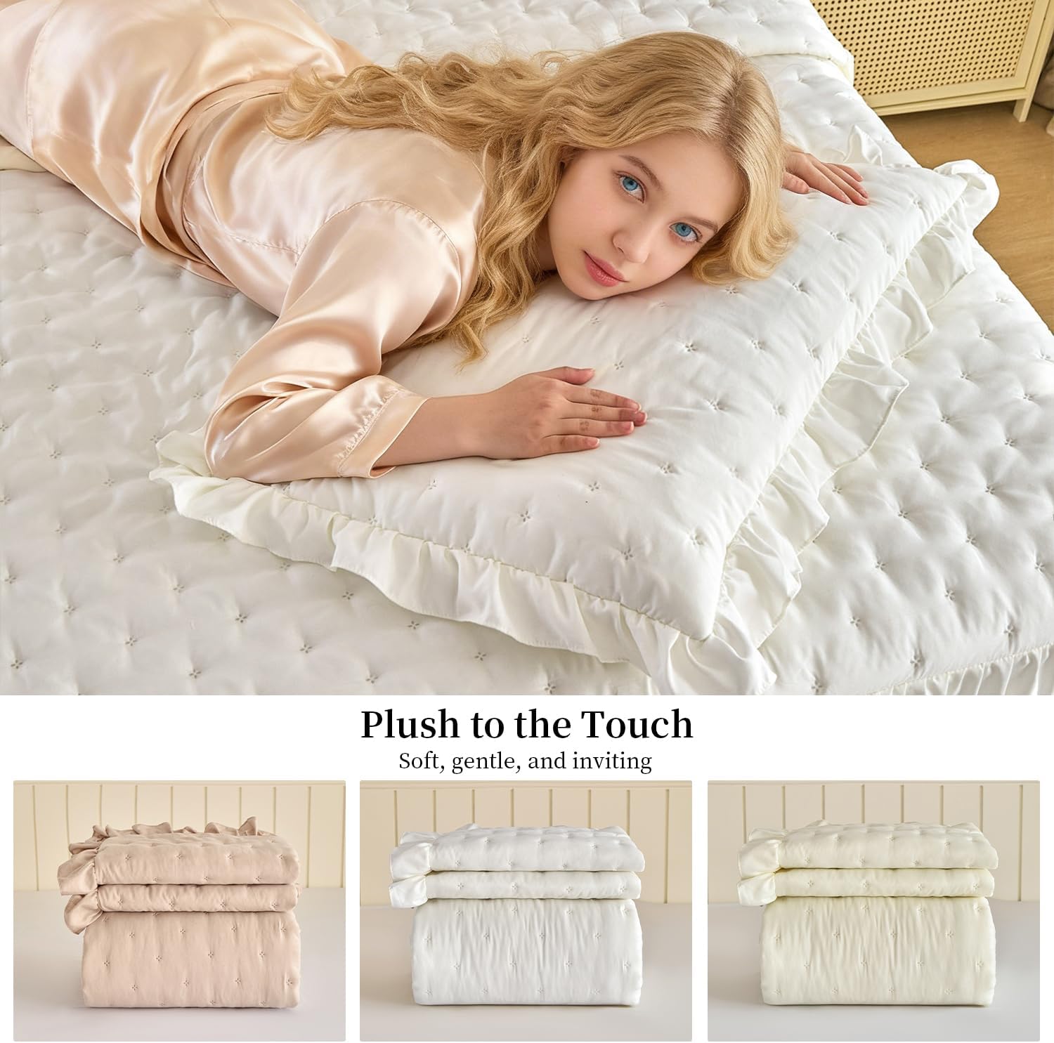 White Ruffled King Bed Skirt Set