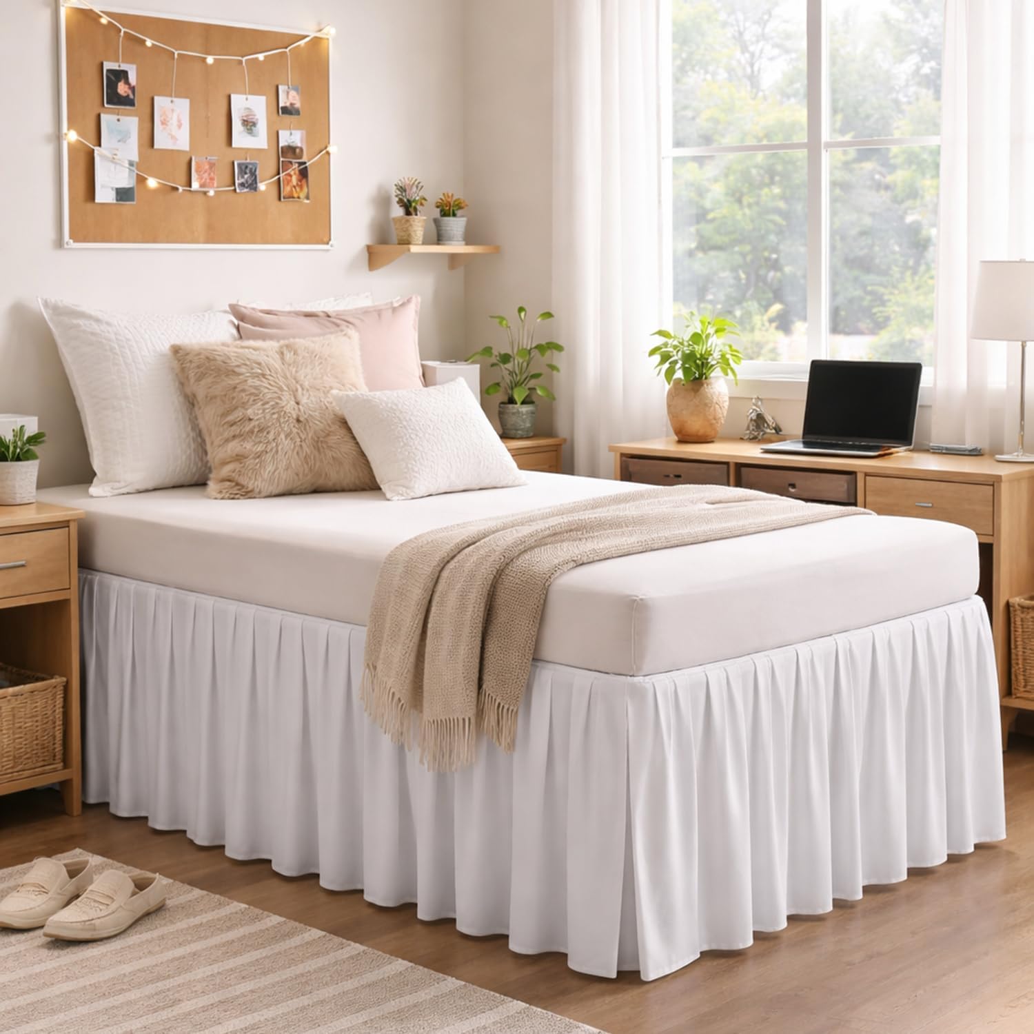 White Twin XL Split Corner Dorm Bed Skirt