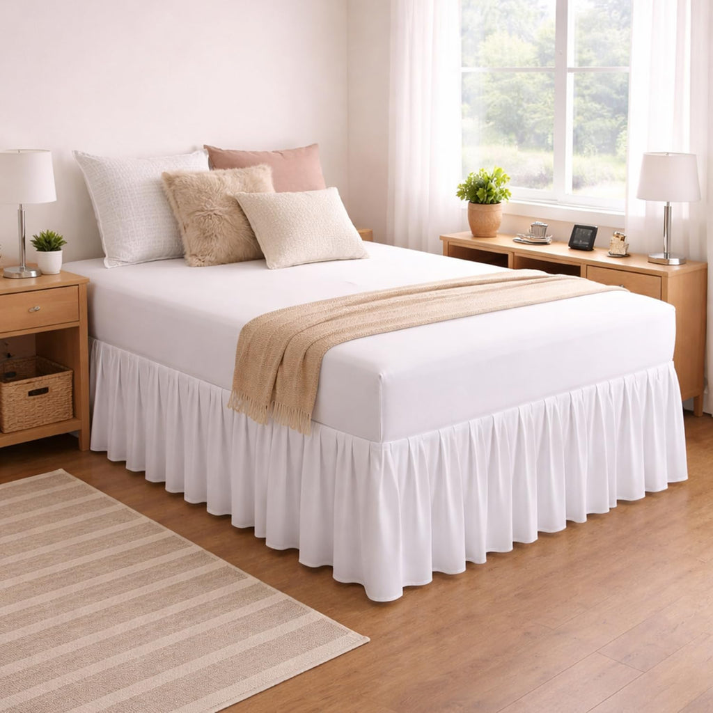 White Twin XL Split Corner Dorm Bed Skirt