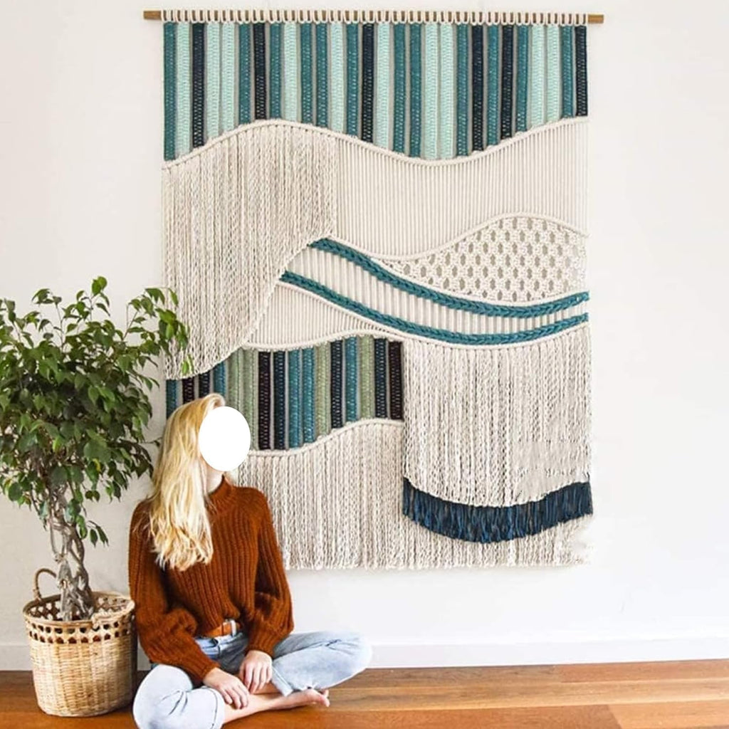 Blue Fringe Macrame Wall Hanging Tapestry