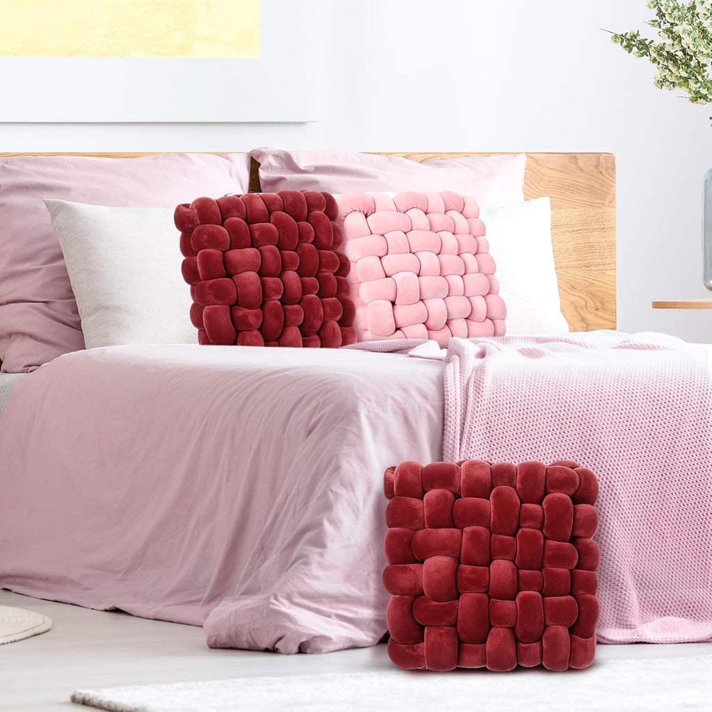 Burgundy Crystal Velvet Knotted Throw Pillows 2 Pack