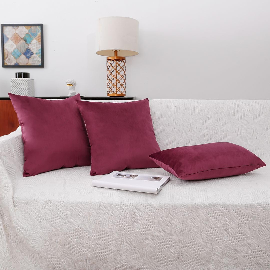 Burgundy Velvet Filled Euro Throw Pillows 2 Pack