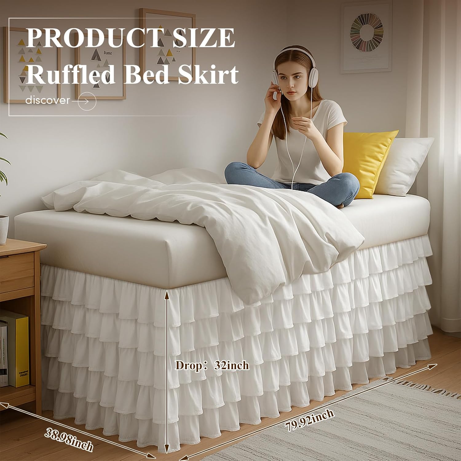 White Ruffled Twin XL Dorm Bed Skirt