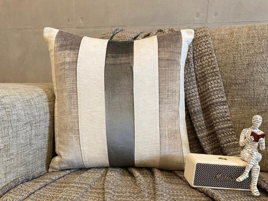 Grey Striped Velvet Throw Pillow Covers