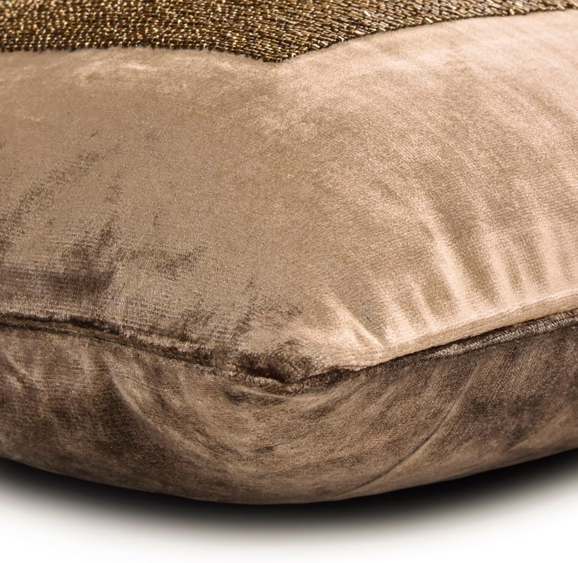 Brown Beaded Velvet Euro Throw Pillow Covers