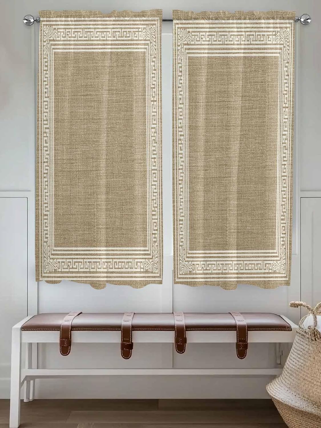 Vintage Brown Pattern Kitchen Window Valance 2 Pack