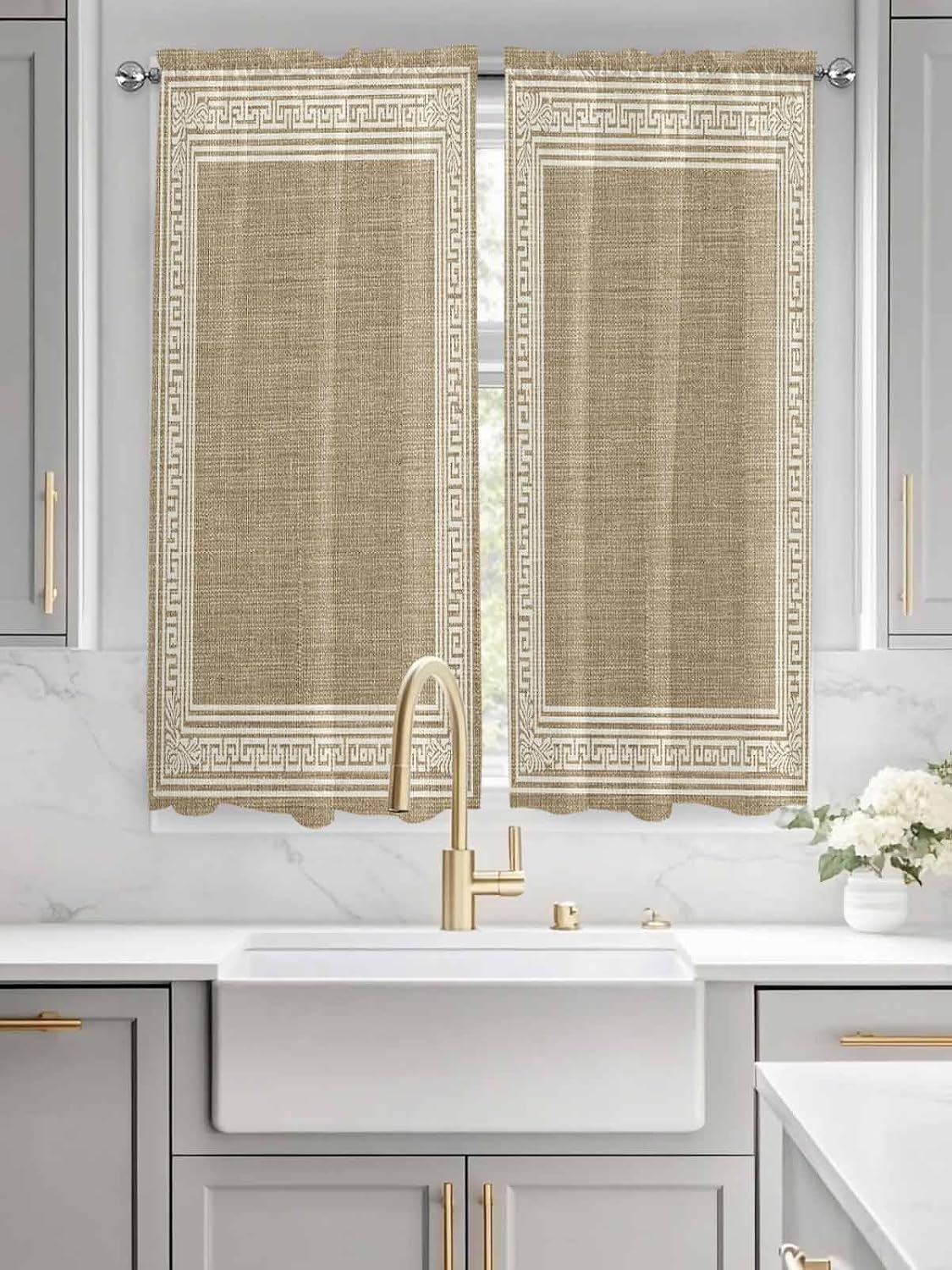 Vintage Brown Pattern Kitchen Window Valance 2 Pack