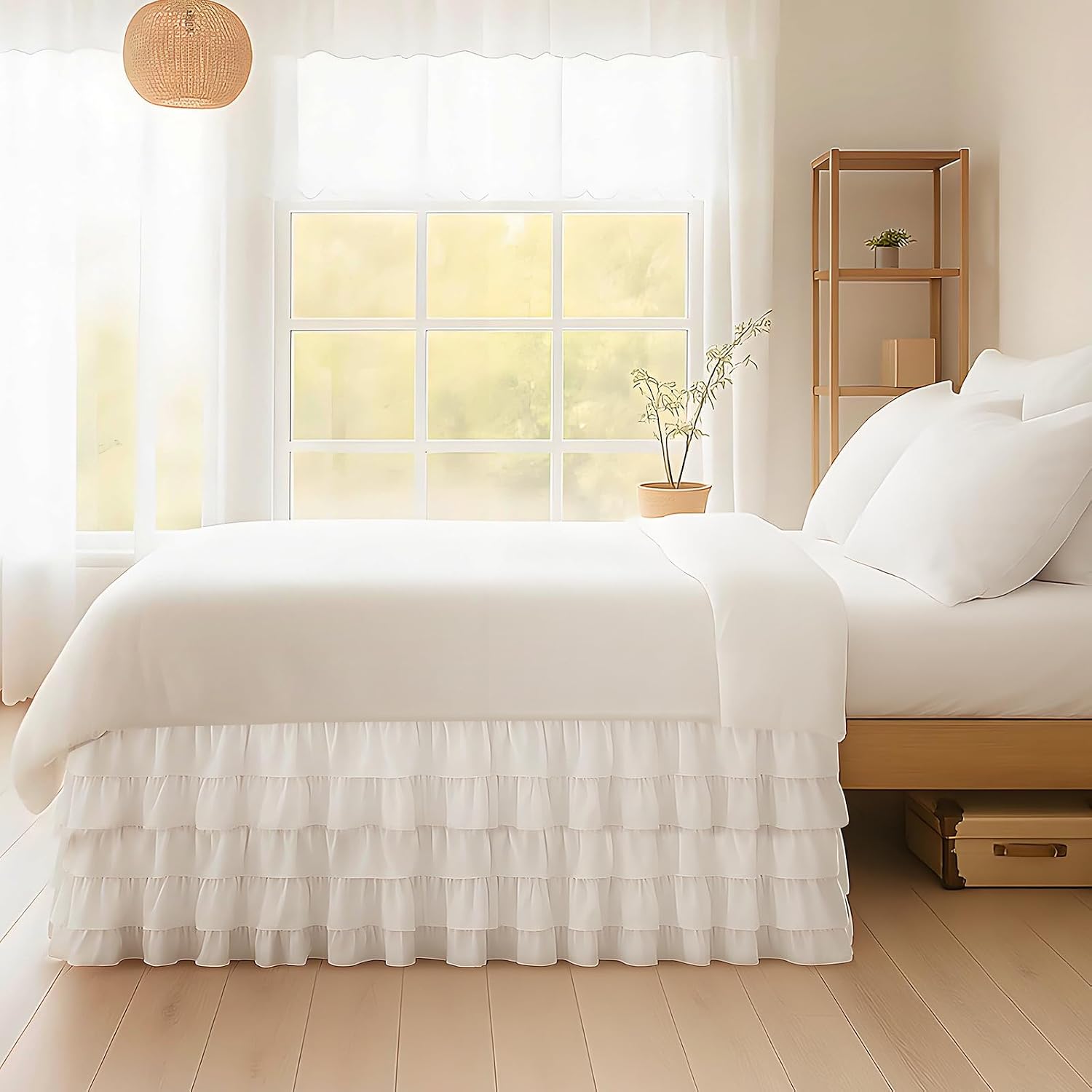 White Ruffled Twin XL Dorm Bed Skirt