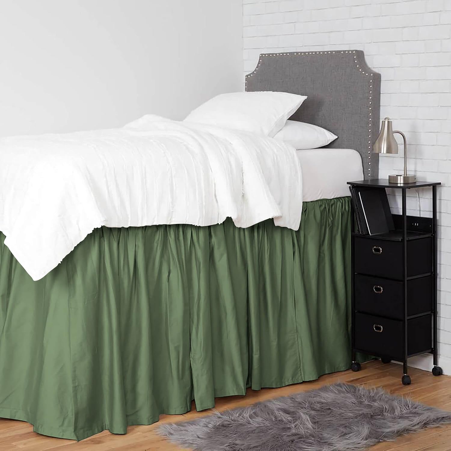 Sage Green Ruffled Twin XL Dorm Bed Skirt