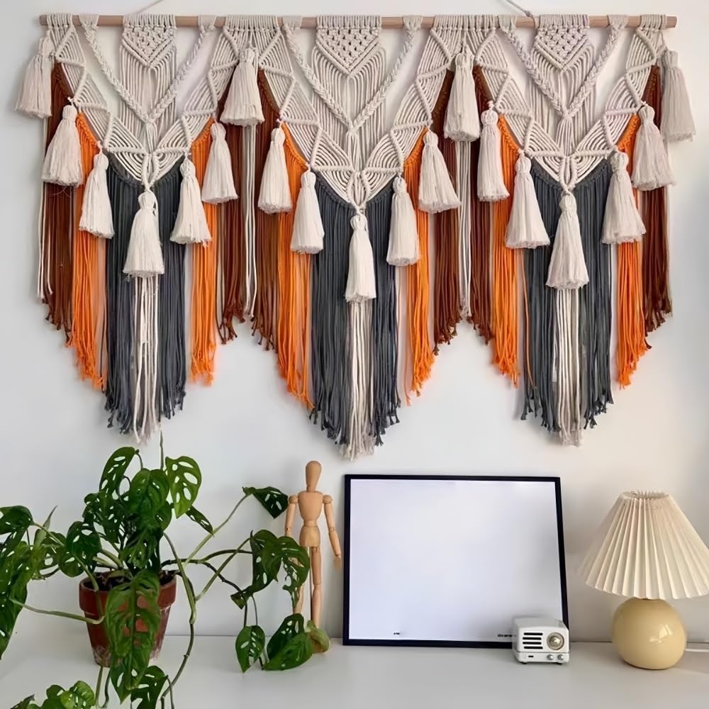 Orange Layered Tassel Macrame Wall Hanging