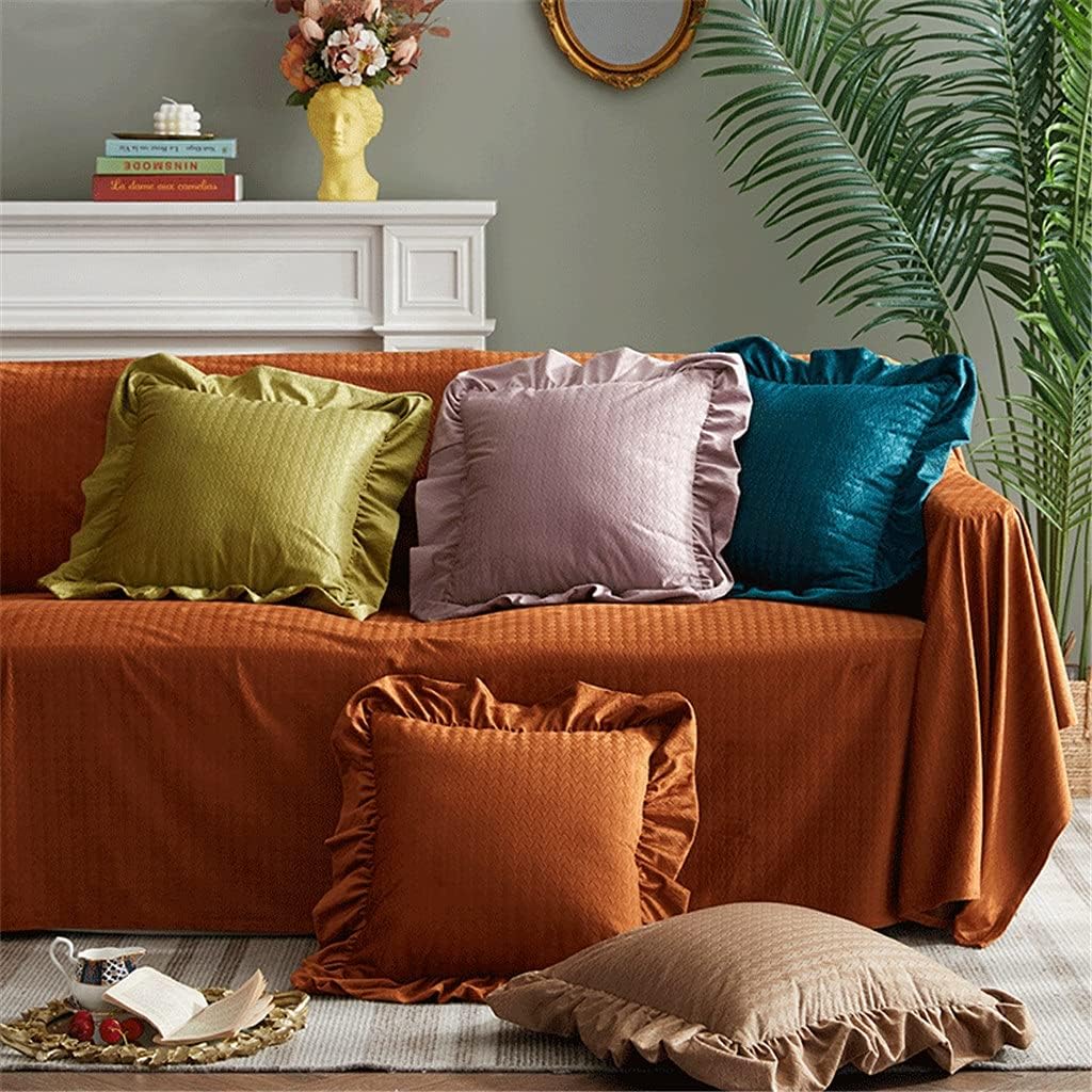 Ruffled Suede Throw Pillow Cover