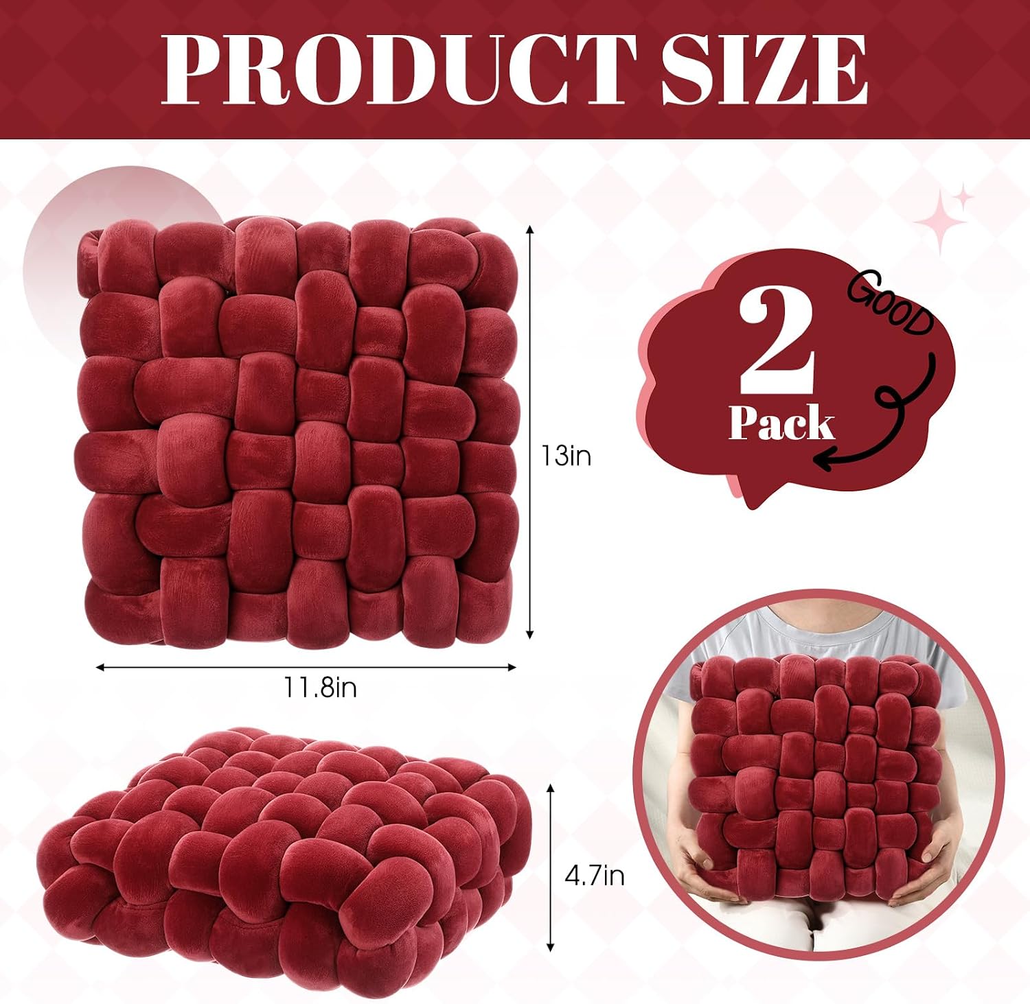 Burgundy Crystal Velvet Knotted Throw Pillows 2 Pack