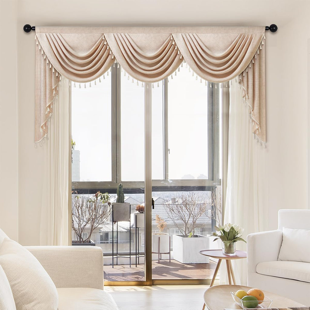 Coffee Beige Tassel Window Valance 1 Panel