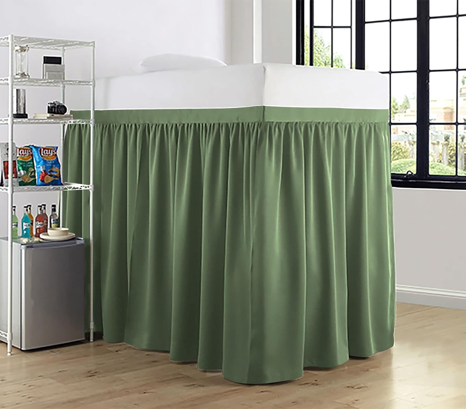Sage Green Ruffled Twin XL Dorm Bed Skirt