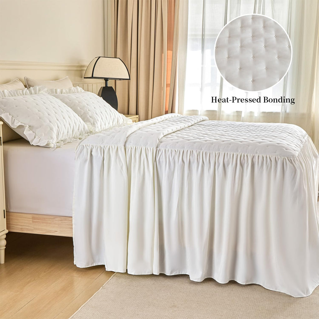 White Ruffled King Bed Skirt Set