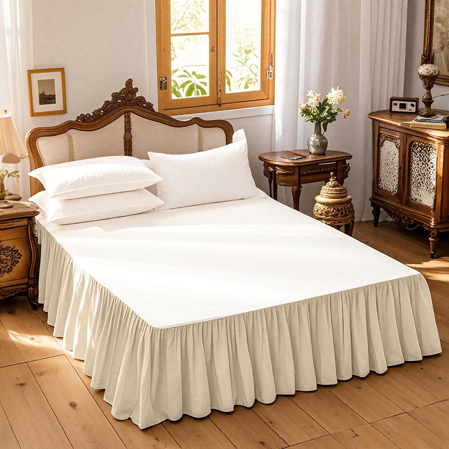 Pleated Linen-Cotton Queen Bed Skirt