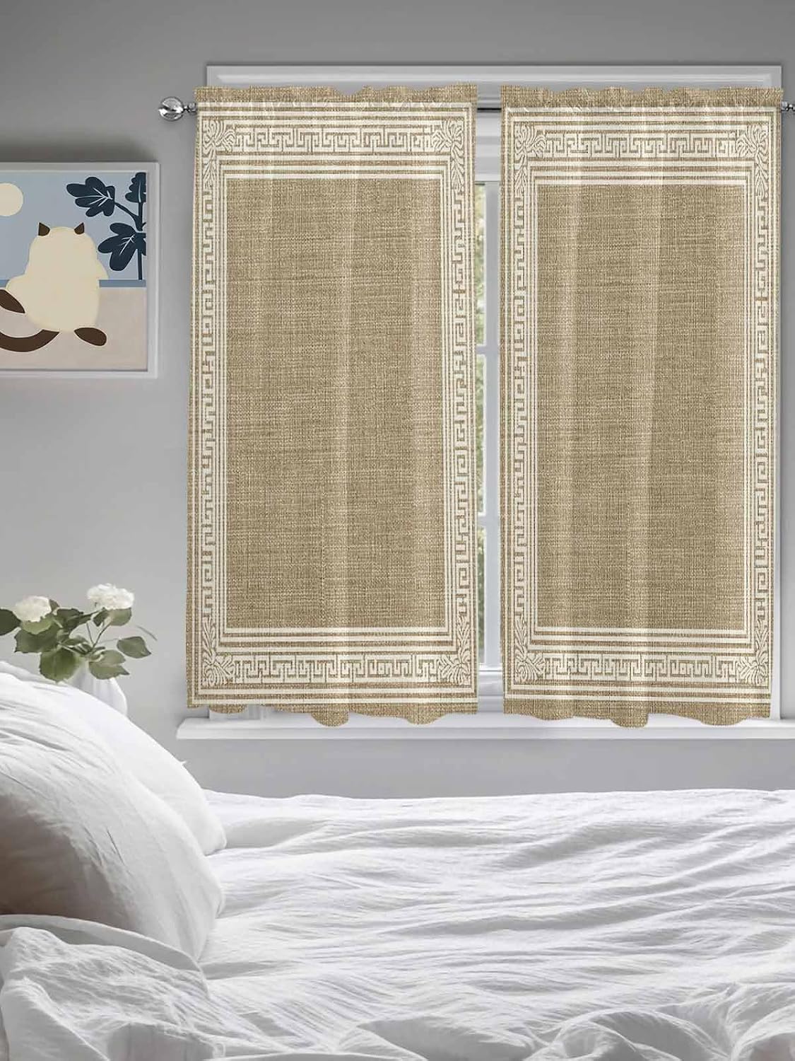 Vintage Brown Pattern Kitchen Window Valance 2 Pack