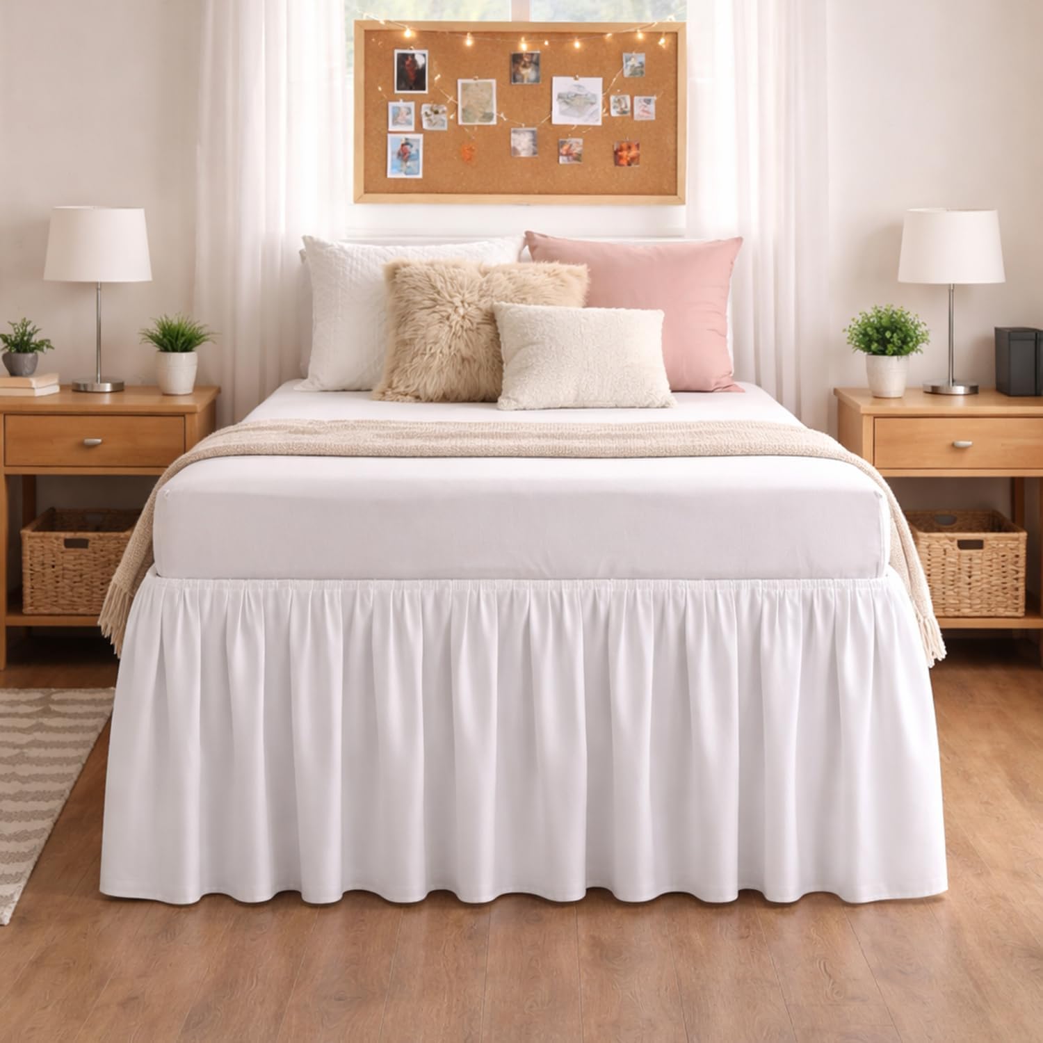 White Twin XL Split Corner Dorm Bed Skirt