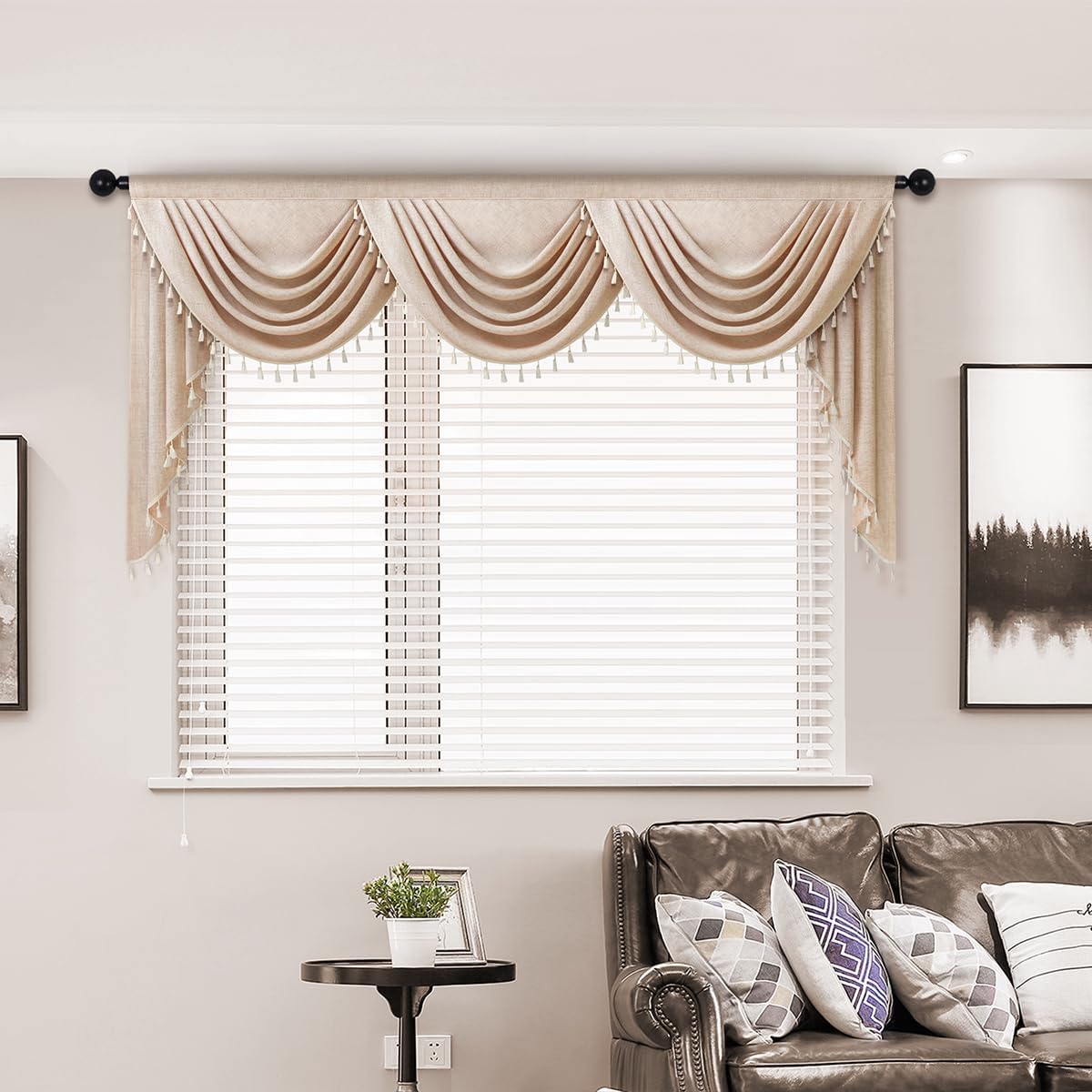 Coffee Beige Tassel Window Valance 1 Panel