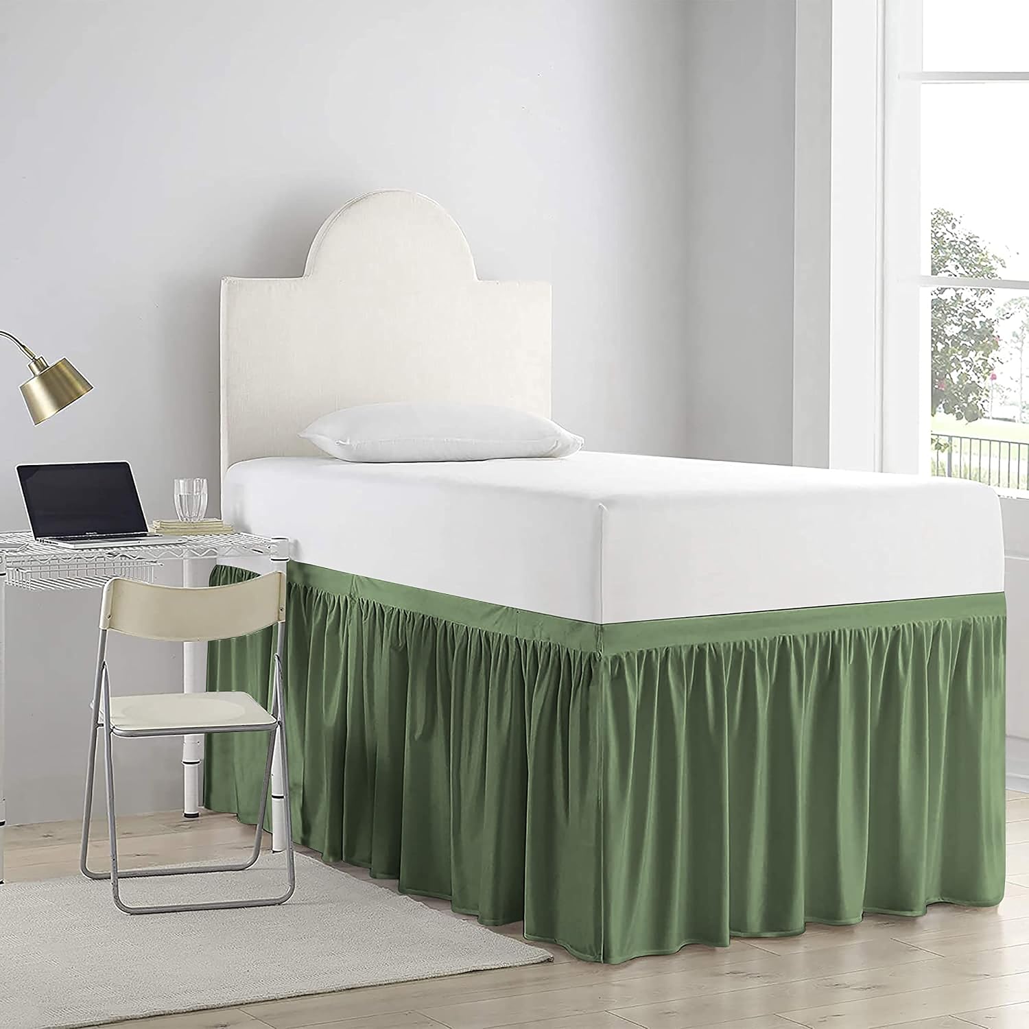 Sage Green Ruffled Twin XL Dorm Bed Skirt