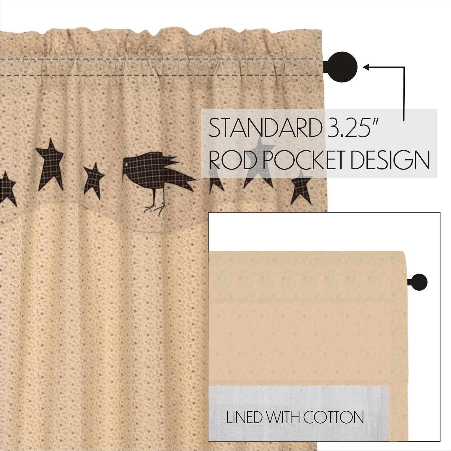 Crow Star Applique Window Valance Set of 2