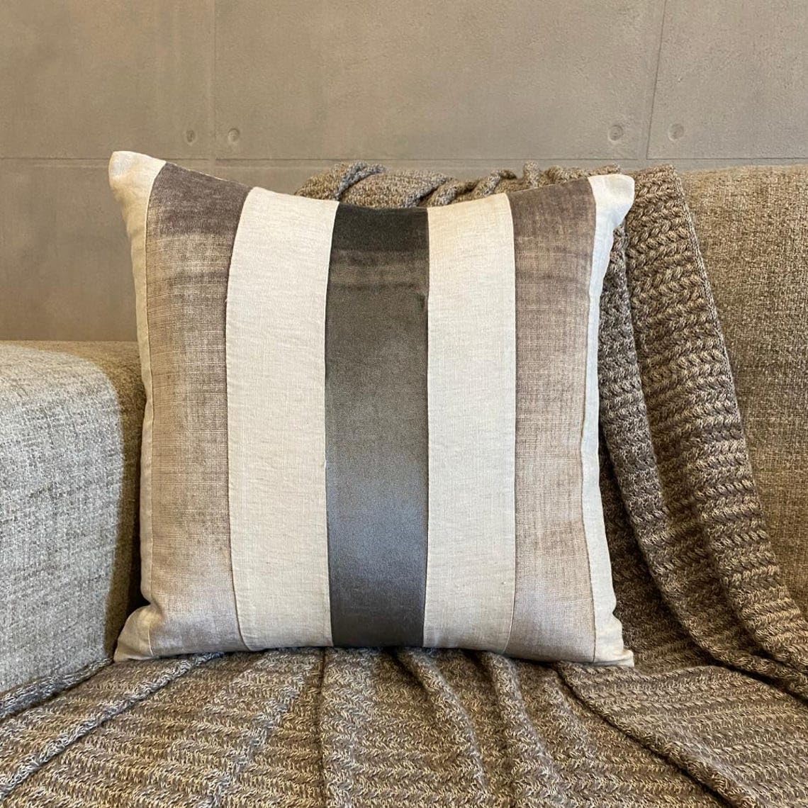 Grey Striped Velvet Throw Pillow Covers