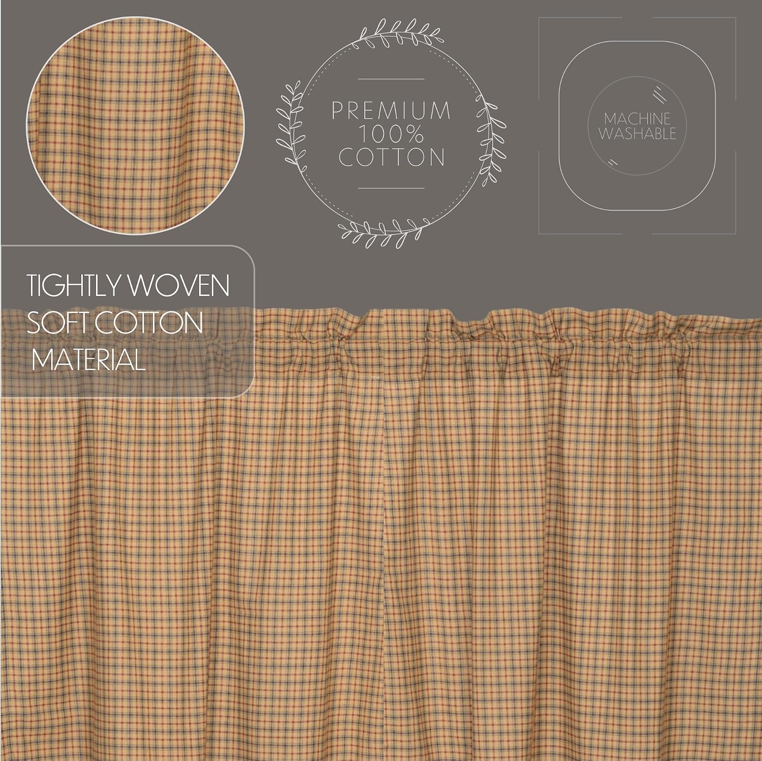Set of 2 Tan Scalloped Short Window Curtains 63x36