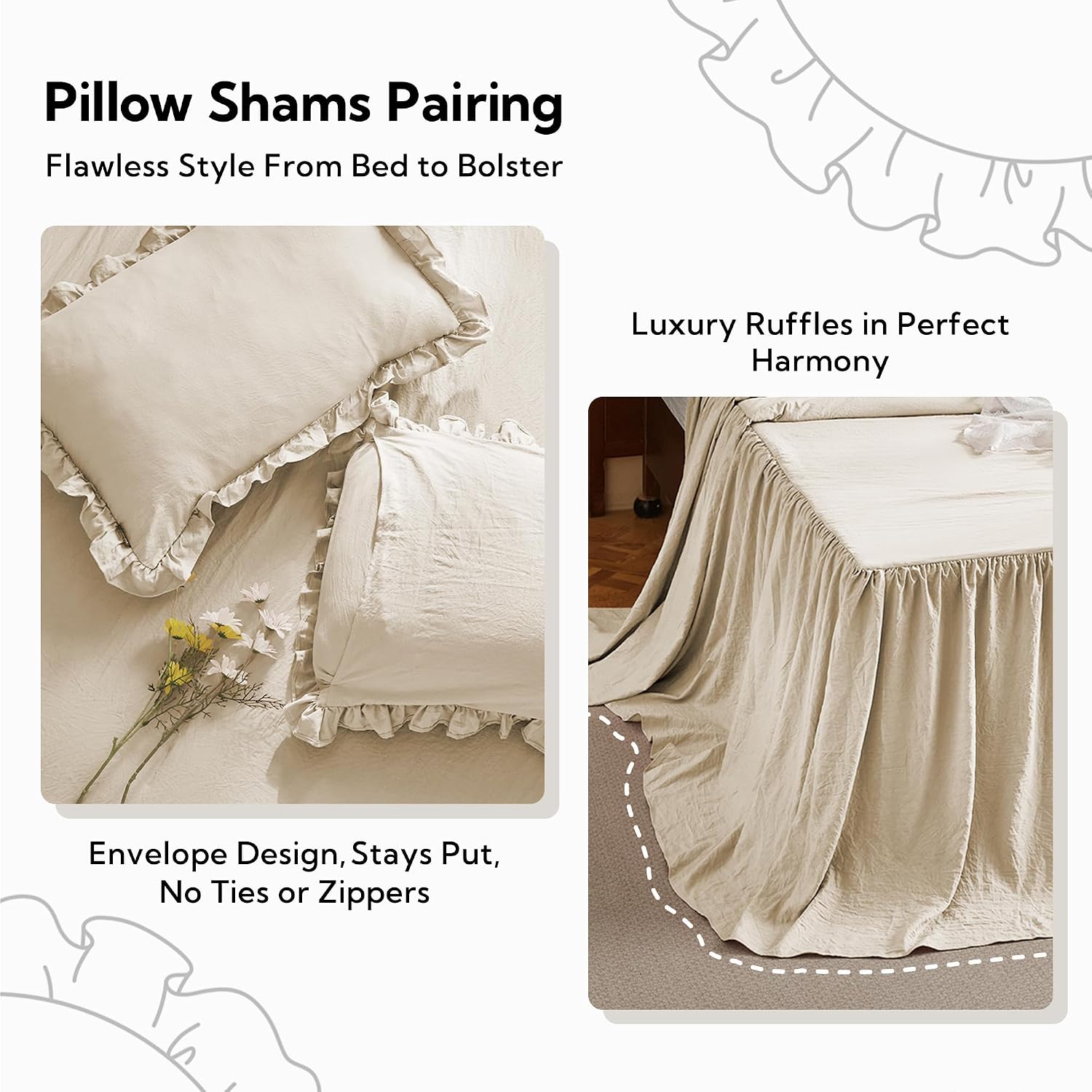 Shabby Chic Ruffled King Bedspread Set