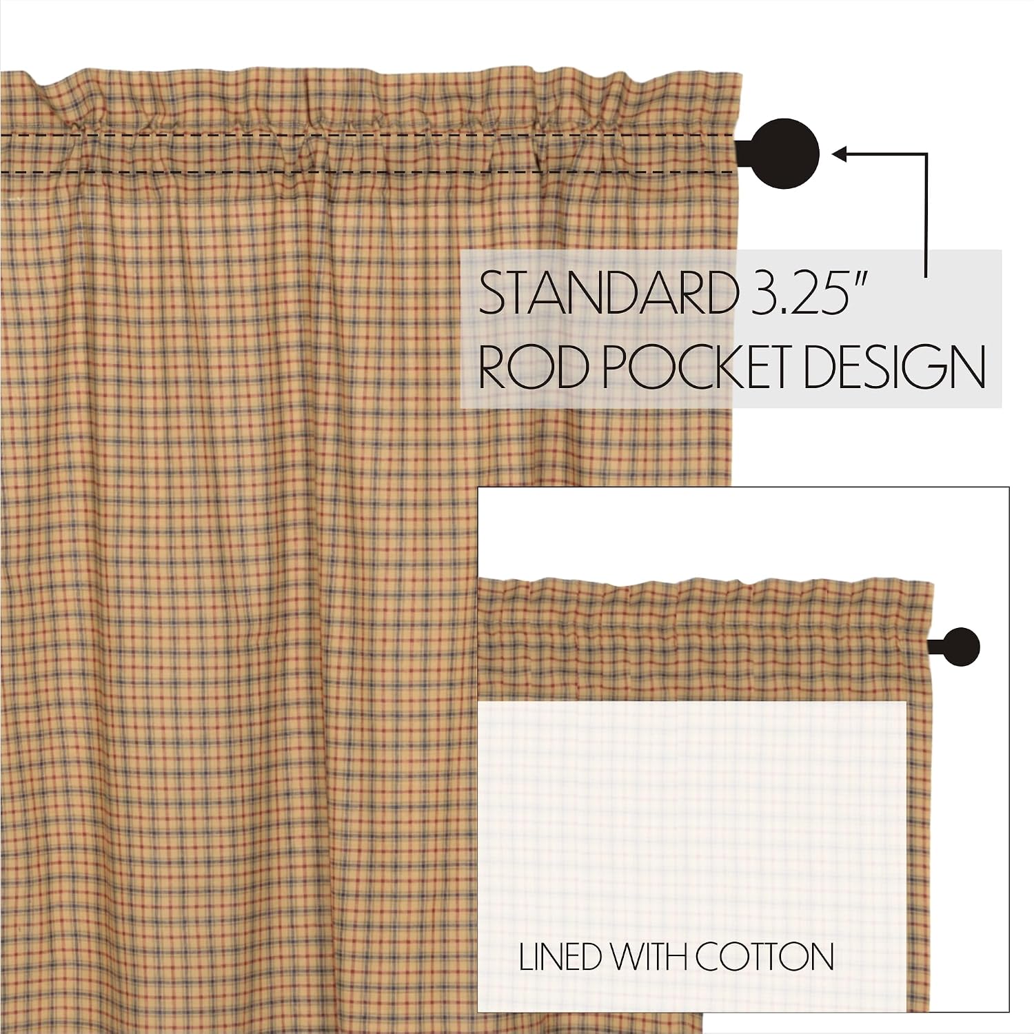 Set of 2 Tan Scalloped Short Window Curtains 63x36