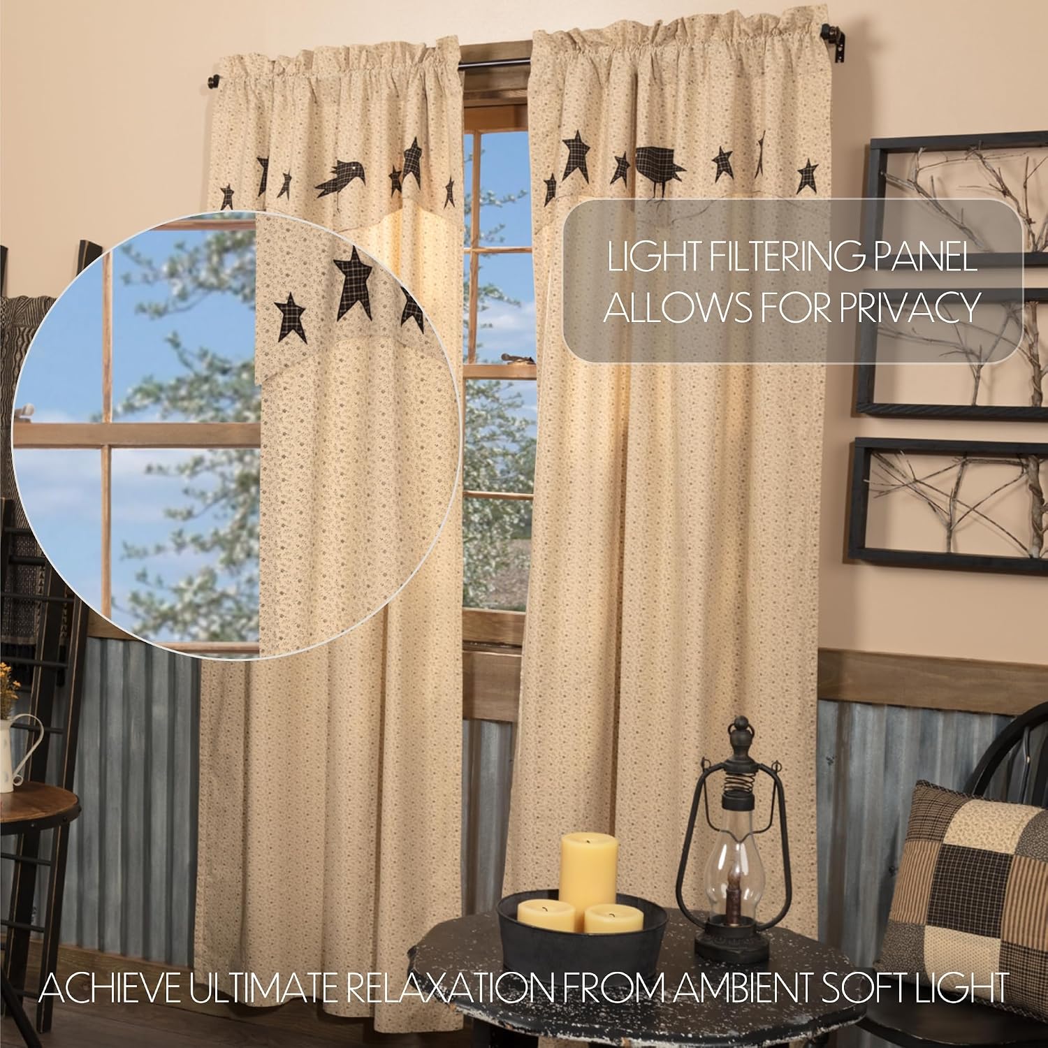 Crow Star Applique Window Valance Set of 2