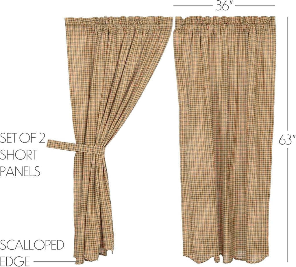 Set of 2 Tan Scalloped Short Window Curtains 63x36