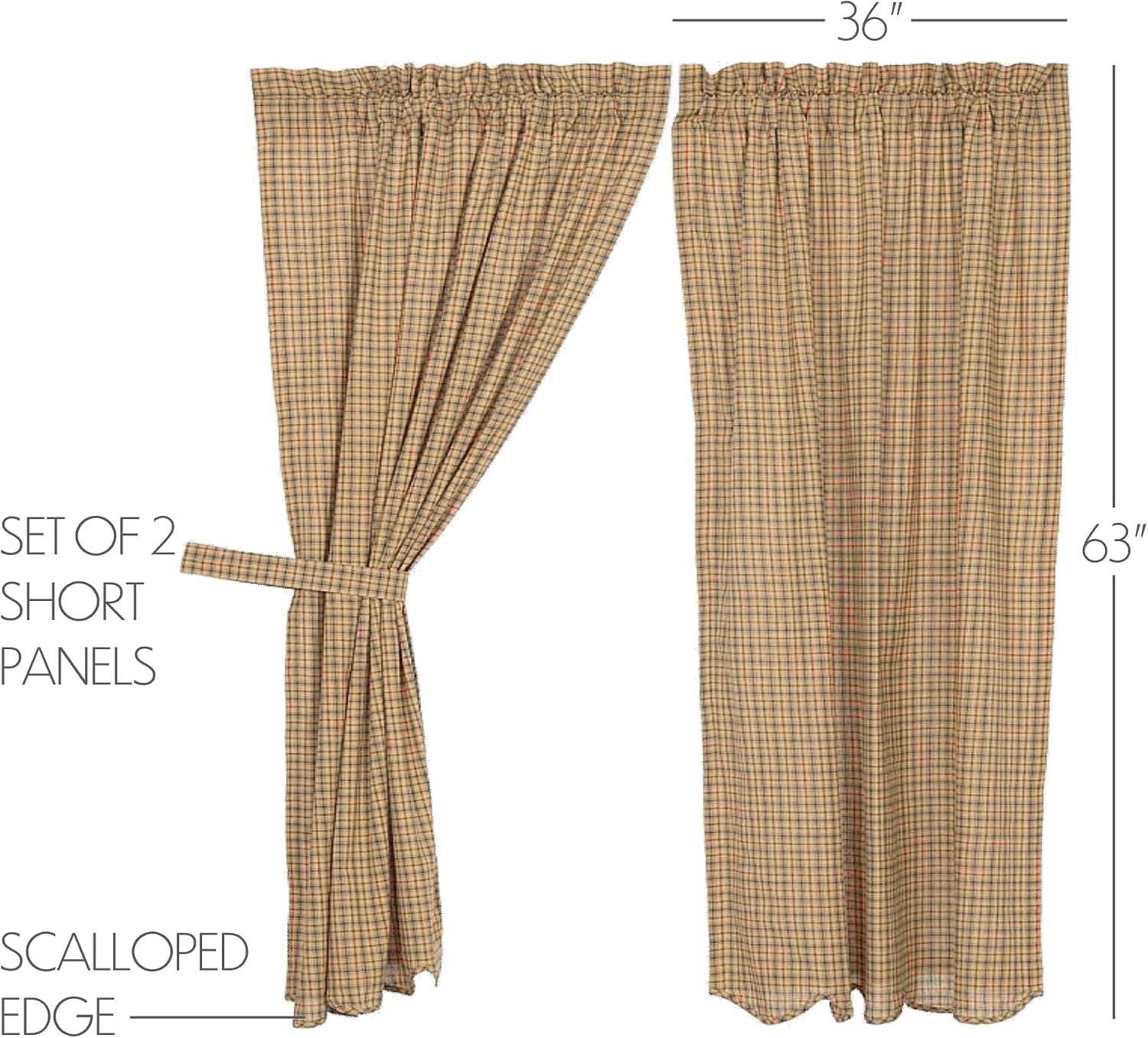 Set of 2 Tan Scalloped Short Window Curtains 63x36