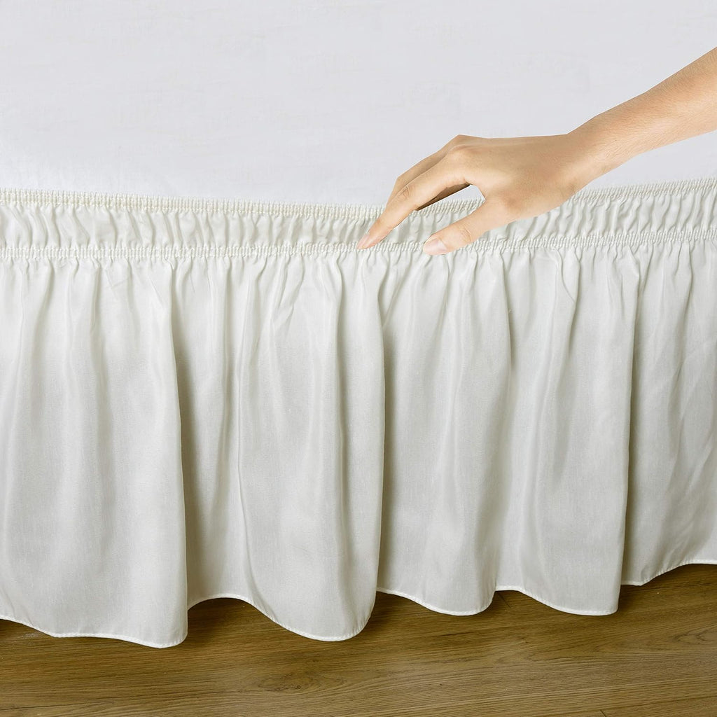 Ivory Elastic Wrap Around Cal King Bed Skirt