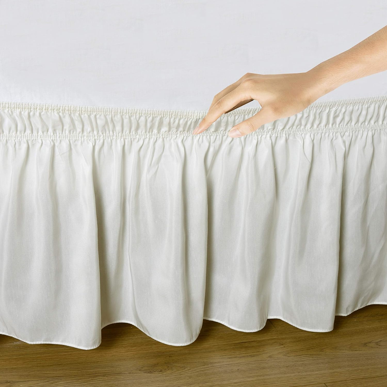 Ivory Elastic Wrap Around Cal King Bed Skirt