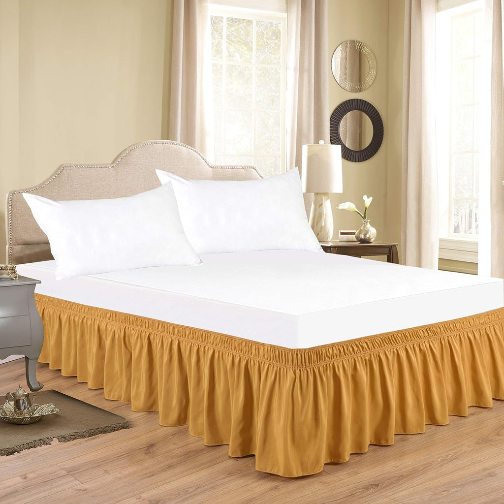 Gold Elastic Wrap Around Queen Bed Skirt