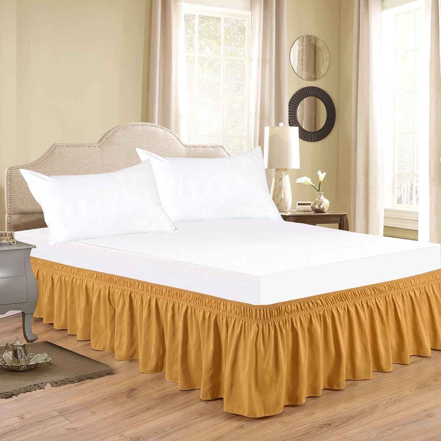 Gold Elastic Wrap Around Queen Bed Skirt