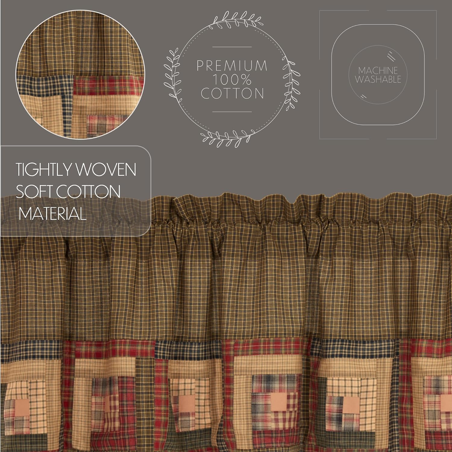 72" Green Plaid Kitchen Window Valance