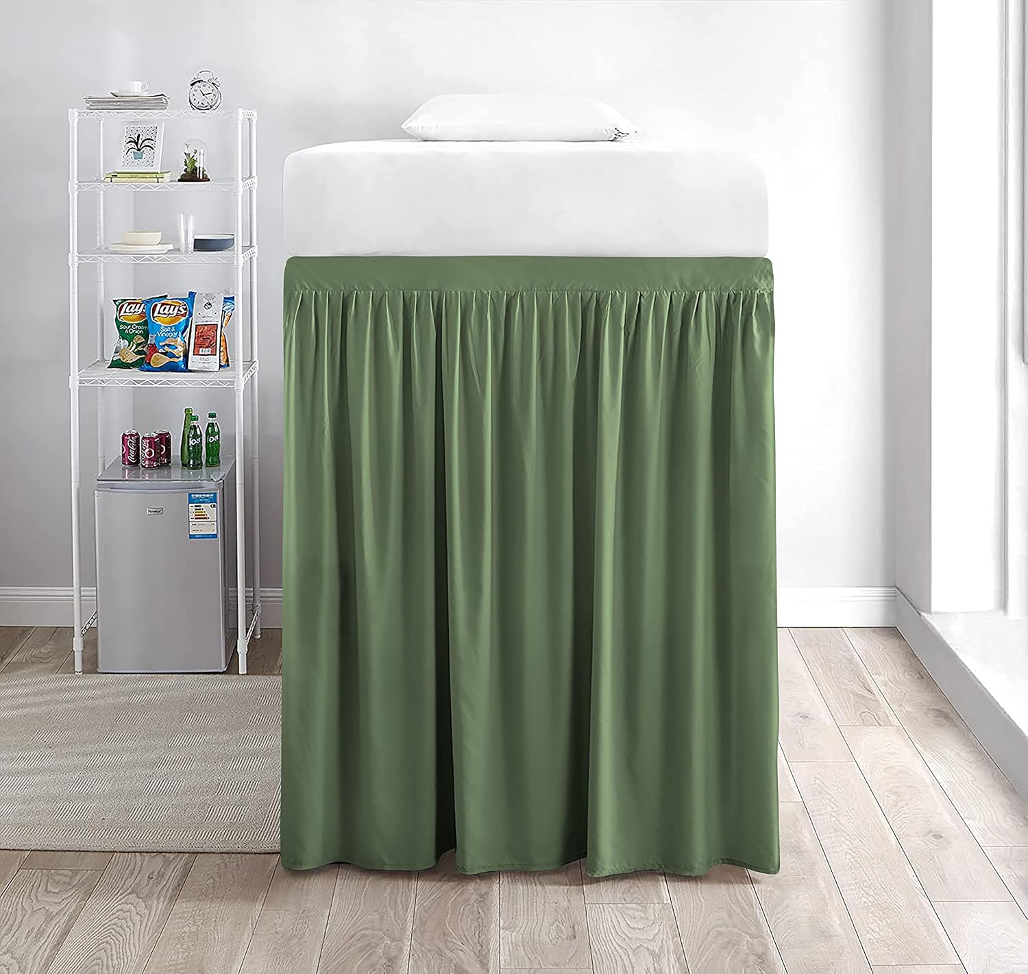 Sage Green Ruffled Twin XL Dorm Bed Skirt