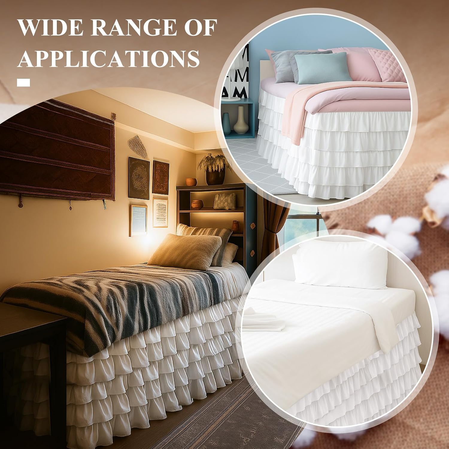White Ruffled Twin XL Dorm Bed Skirt
